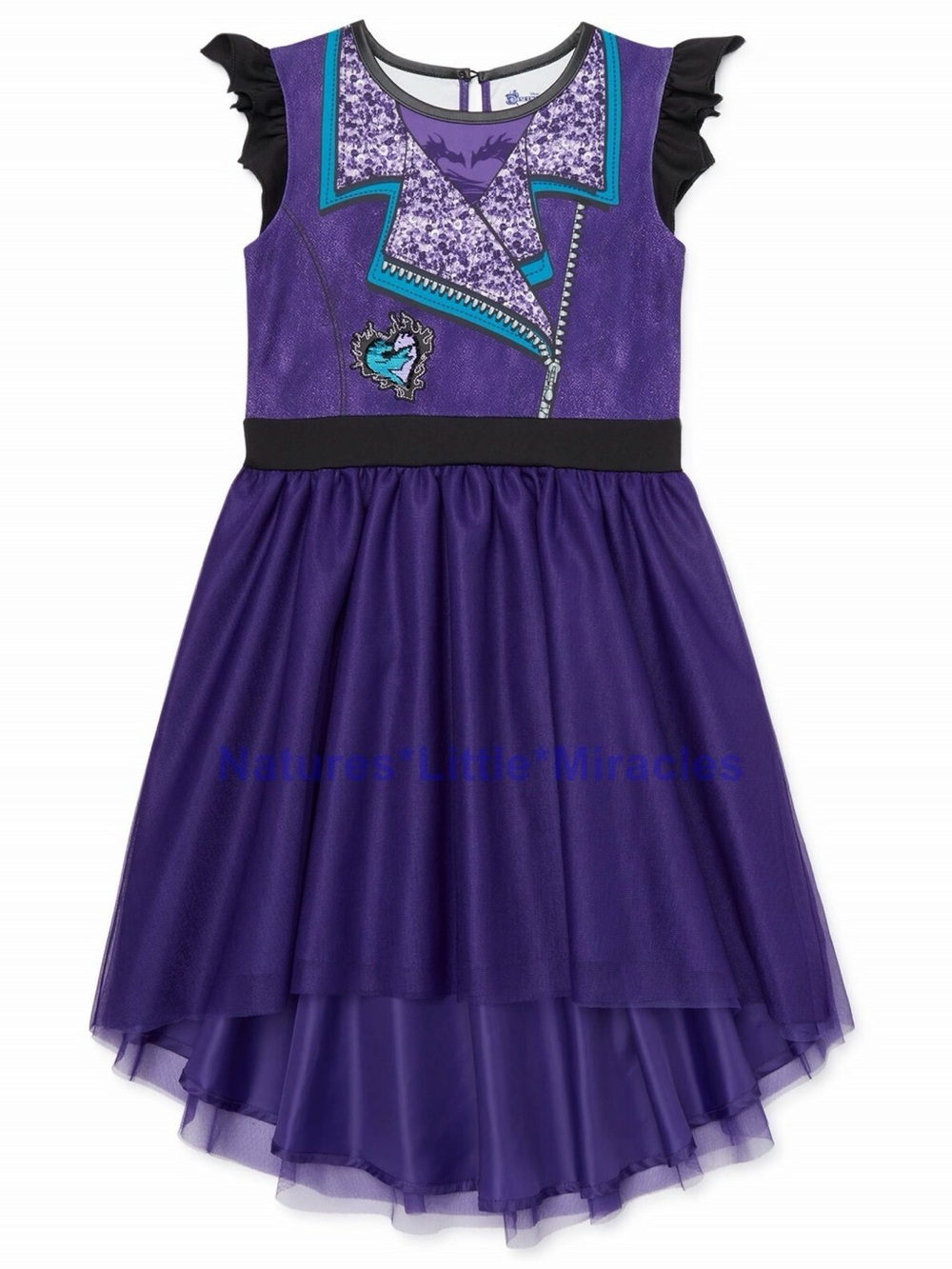 Disney Purple Flutter Sleeve Girls Costume Dress with Teal Trim descendants 3